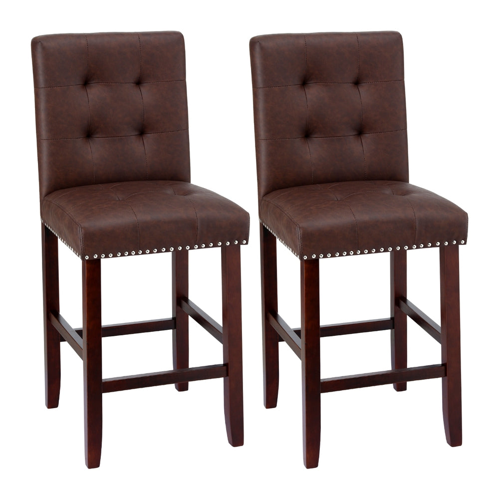 Artiss Set of 2 Bar Stools Kitchen Dining Chairs Counter PU Leather Wooden Ada Brown