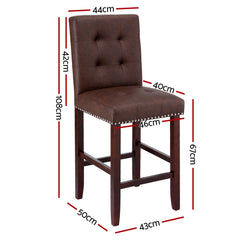Artiss Set of 2 Bar Stools Kitchen Dining Chairs Counter PU Leather Wooden Ada Brown