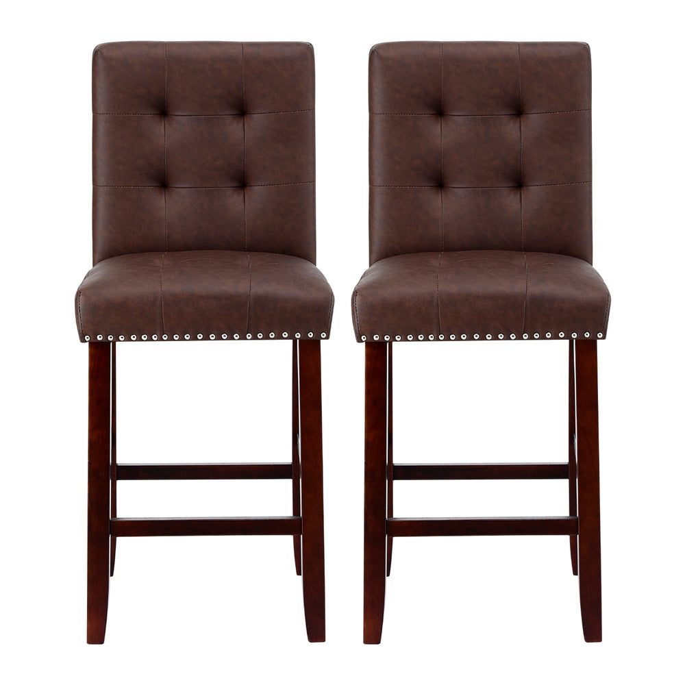 Artiss Set of 2 Bar Stools Kitchen Dining Chairs Counter PU Leather Wooden Ada Brown