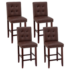 Artiss Set of 4 Bar Stools Kitchen Dining Chairs Counter PU Leather Wooden Ada Brown