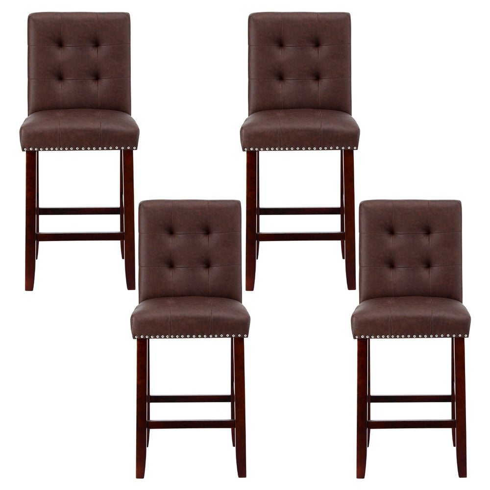 Artiss Set of 4 Bar Stools Kitchen Dining Chairs Counter PU Leather Wooden Ada Brown
