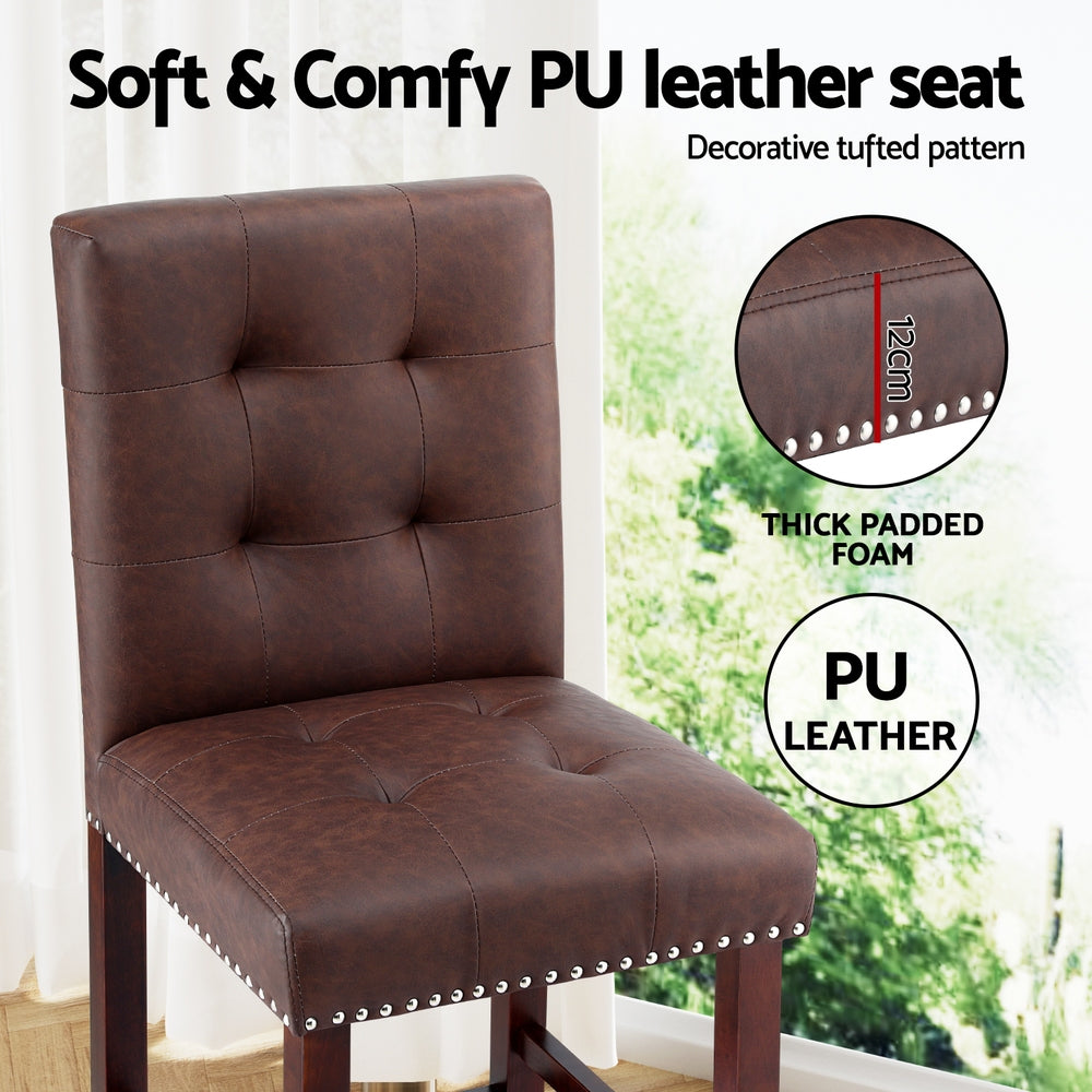 Artiss Set of 4 Bar Stools Kitchen Dining Chairs Counter PU Leather Wooden Ada Brown