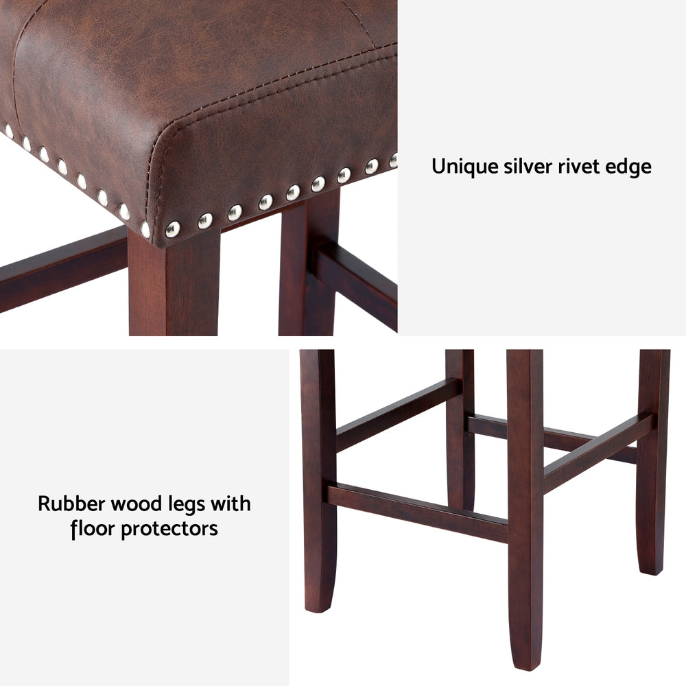 Artiss Set of 4 Bar Stools Kitchen Dining Chairs Counter PU Leather Wooden Ada Brown