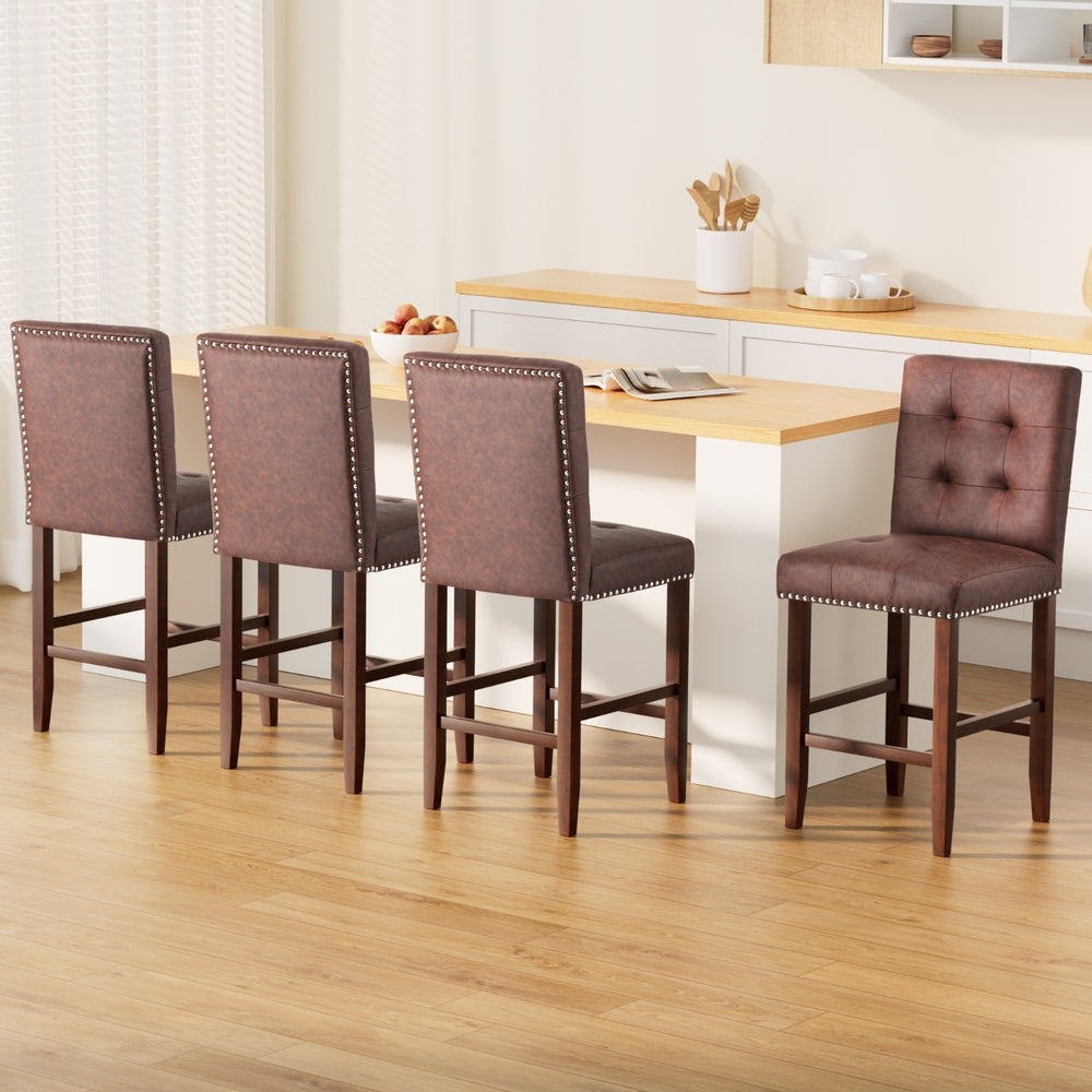 Artiss Set of 4 Bar Stools Kitchen Dining Chairs Counter PU Leather Wooden Ada Brown