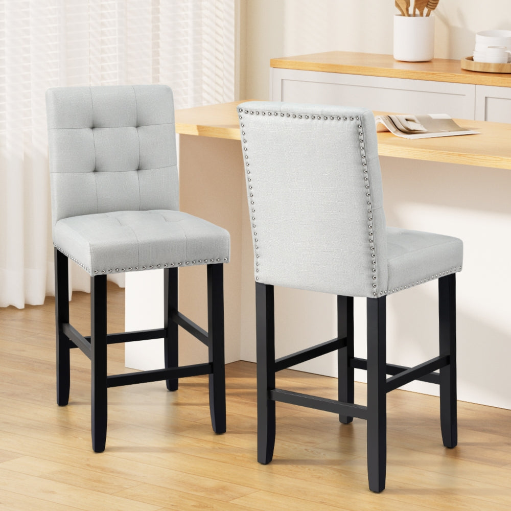 Artiss Set of 2 Bar Stools Kitchen Dining Chairs Counter Fabric Stool Wooden Ada Grey