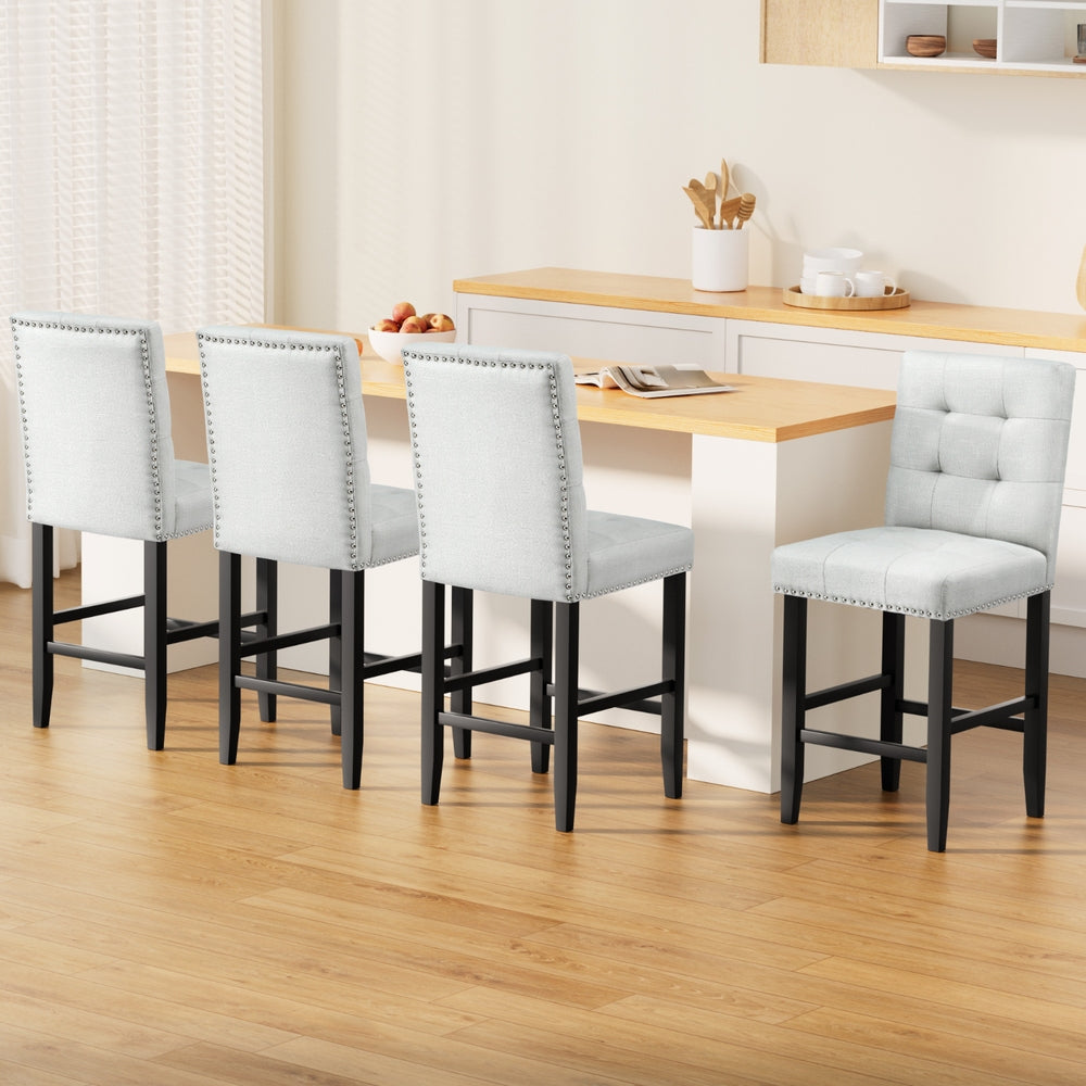 Artiss Set of 4 Bar Stools Kitchen Dining Chairs Counter Fabric Stool Wooden Ada Grey