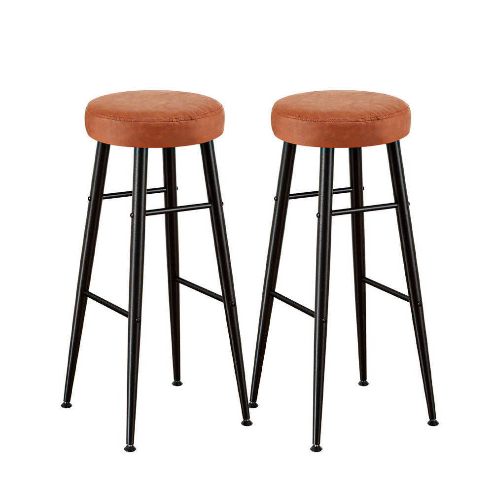 Artiss Set of 2 Bar Stools Kitchen Dining Chairs Counter Round PU Leather Lane Brown