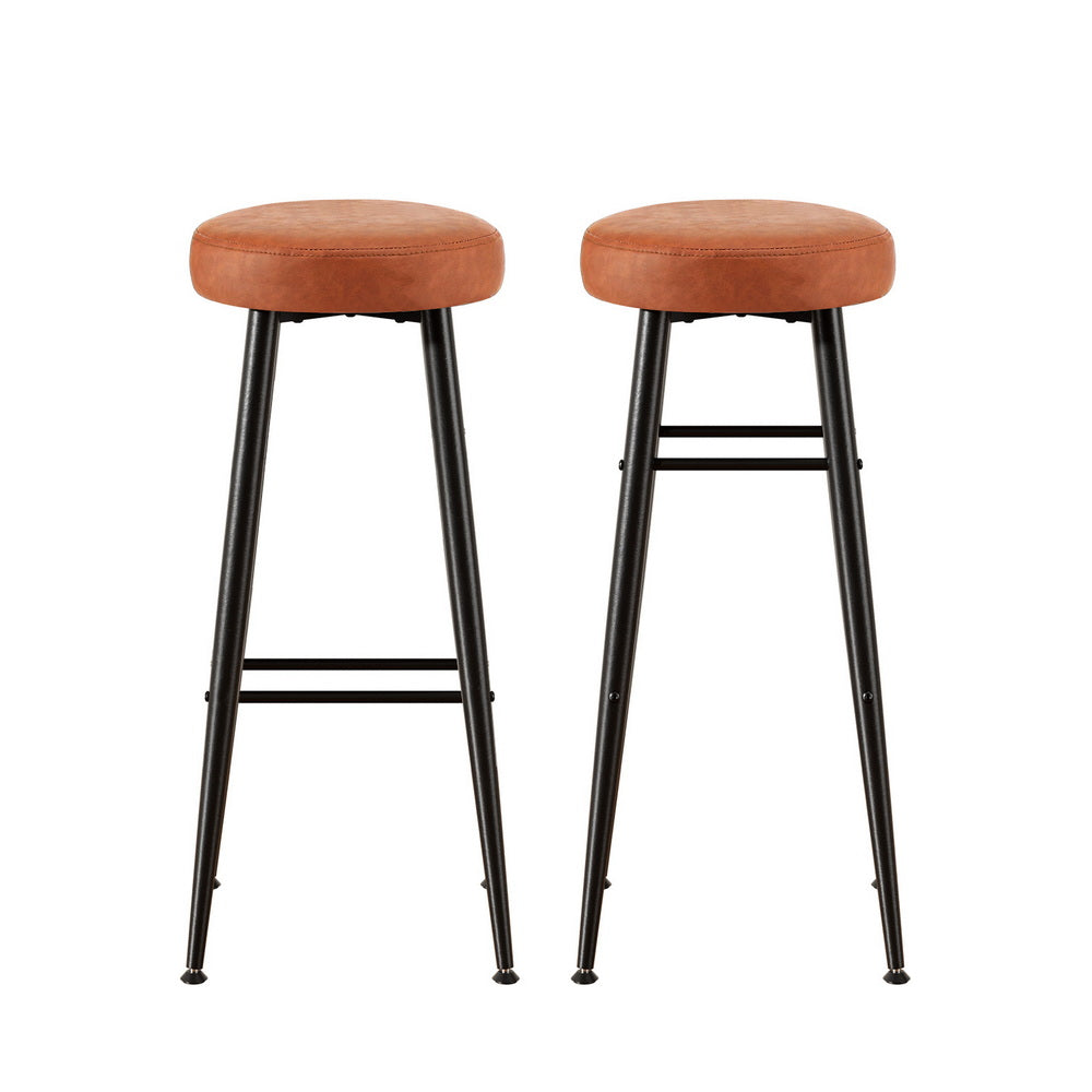 Artiss Set of 2 Bar Stools Kitchen Dining Chairs Counter Round PU Leather Lane Brown