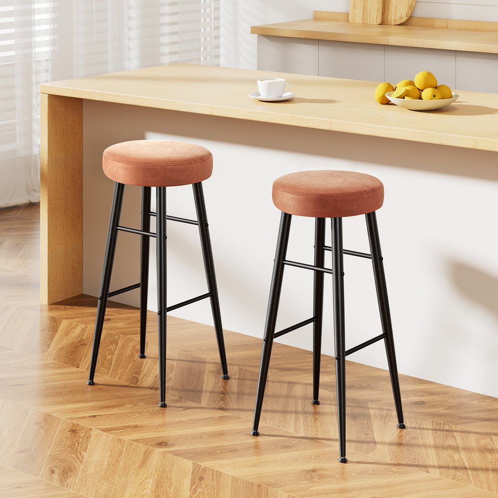 Artiss Set of 2 Bar Stools Kitchen Dining Chairs Counter Round PU Leather Lane Brown