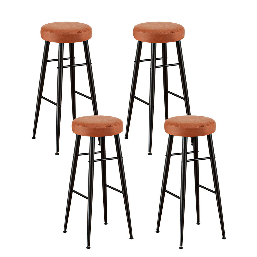 Artiss Set of 4 Bar Stools Kitchen Dining Chairs Counter Round PU leather Lane Brown