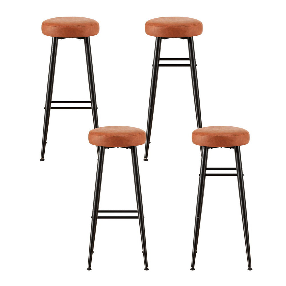 Artiss Set of 4 Bar Stools Kitchen Dining Chairs Counter Round PU leather Lane Brown