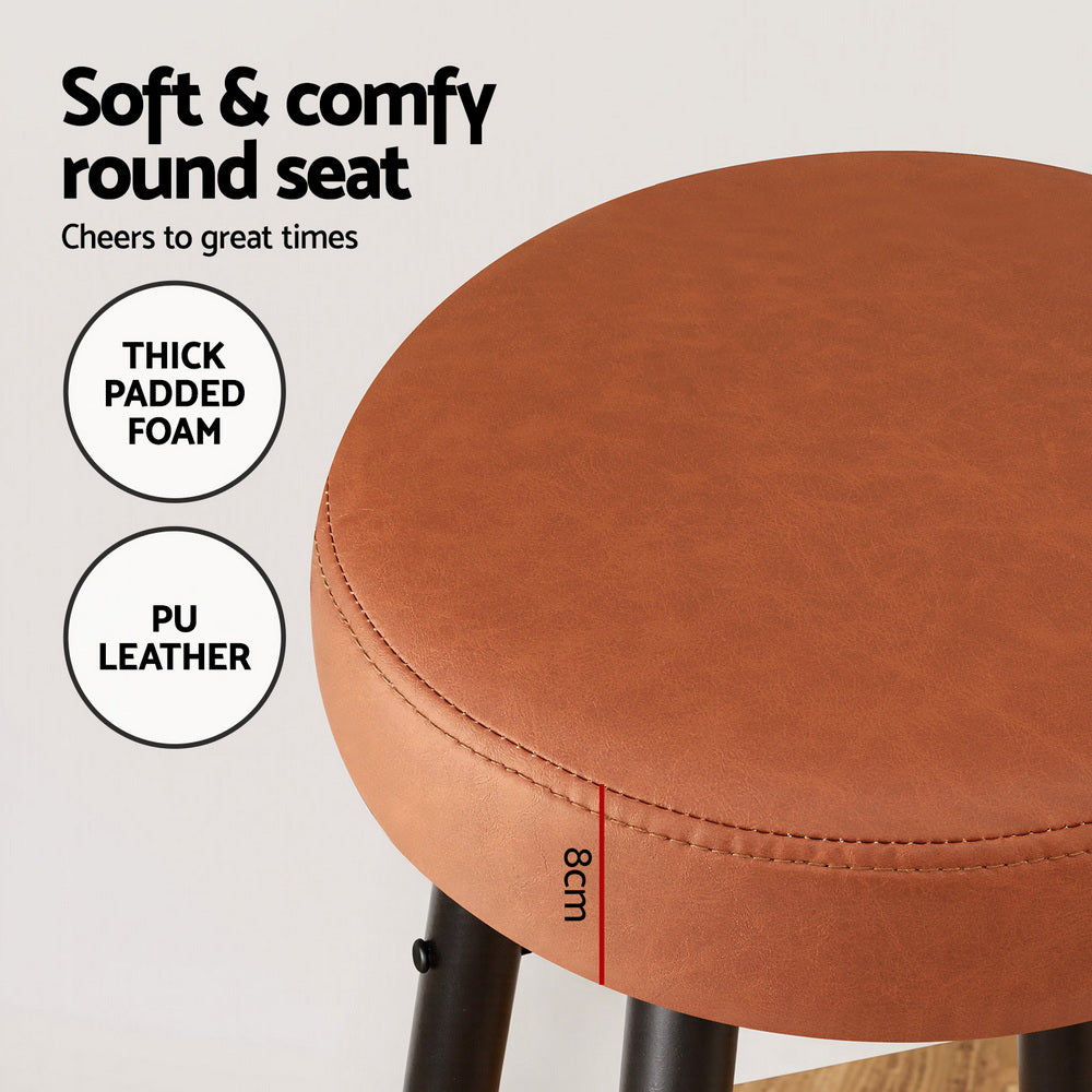 Artiss Set of 4 Bar Stools Kitchen Dining Chairs Counter Round PU leather Lane Brown