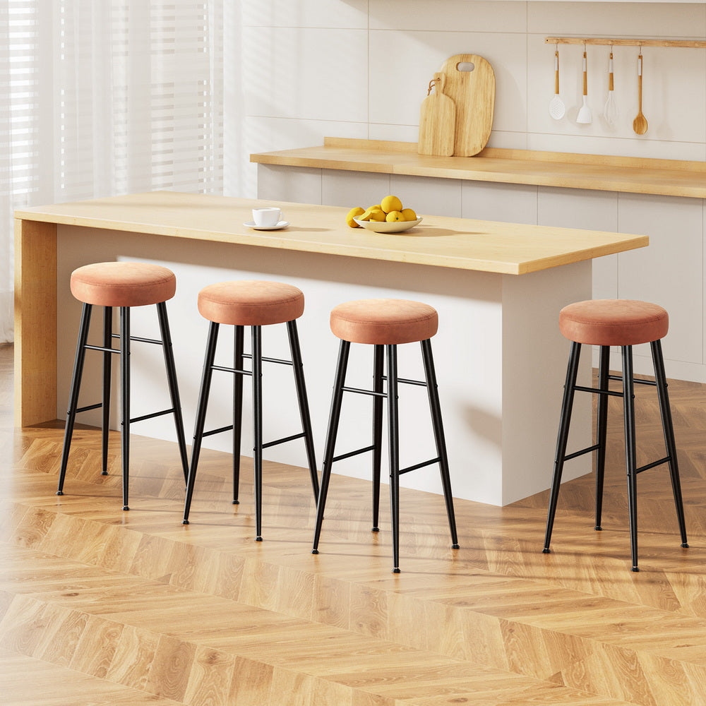 Artiss Set of 4 Bar Stools Kitchen Dining Chairs Counter Round PU leather Lane Brown