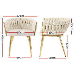 1 Set of 4 Artiss Dining Chairs Velvet Armchair Beige