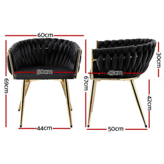 Artiss Set of 1 Dining Chair Armchair Cafe Kitchen Lounge Chairs Velvet Weaving Black
