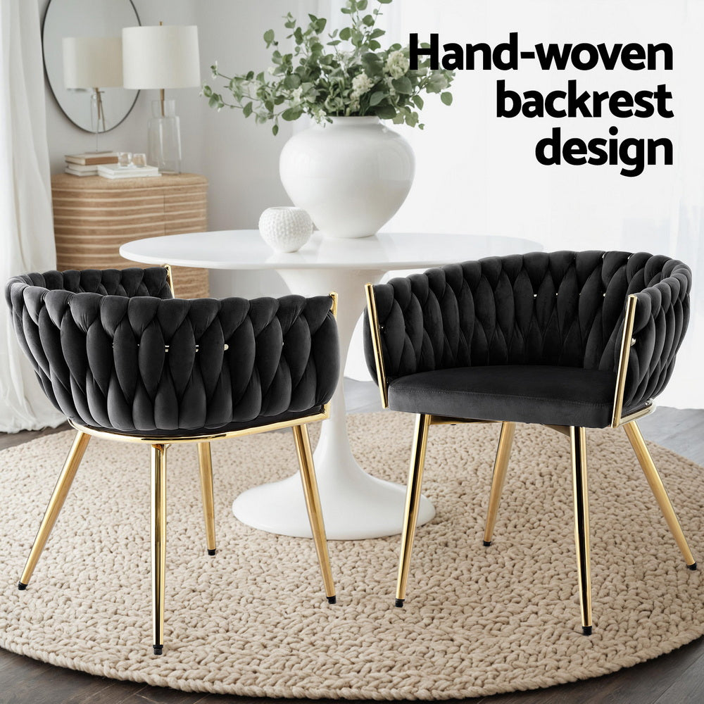 Artiss Set of 1 Dining Chair Armchair Cafe Kitchen Lounge Chairs Velvet Weaving Black
