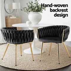 Artiss Set of 1 Dining Chair Armchair Cafe Kitchen Lounge Chairs Velvet Weaving Black
