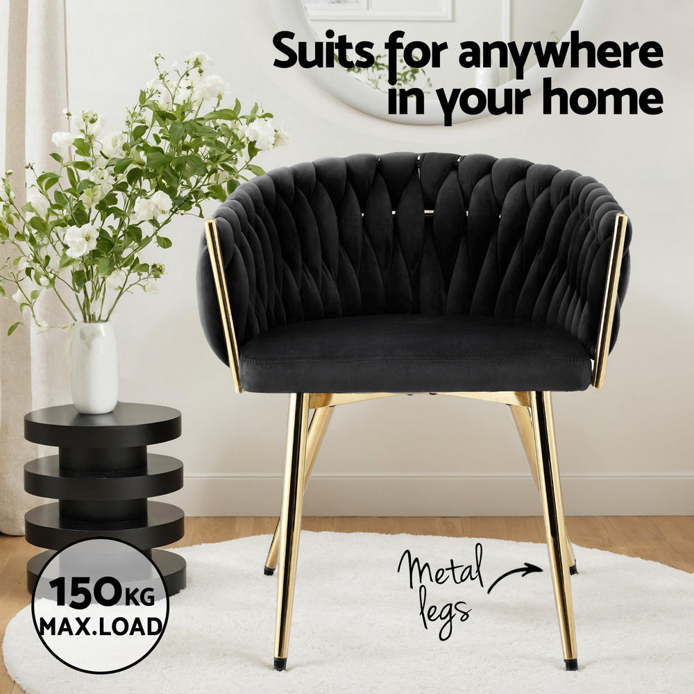Artiss Set of 1 Dining Chair Armchair Cafe Kitchen Lounge Chairs Velvet Weaving Black