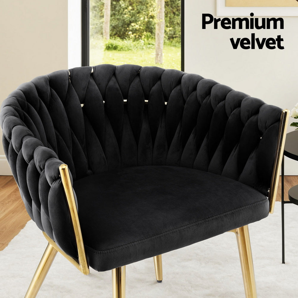 Artiss Set of 1 Dining Chair Armchair Cafe Kitchen Lounge Chairs Velvet Weaving Black