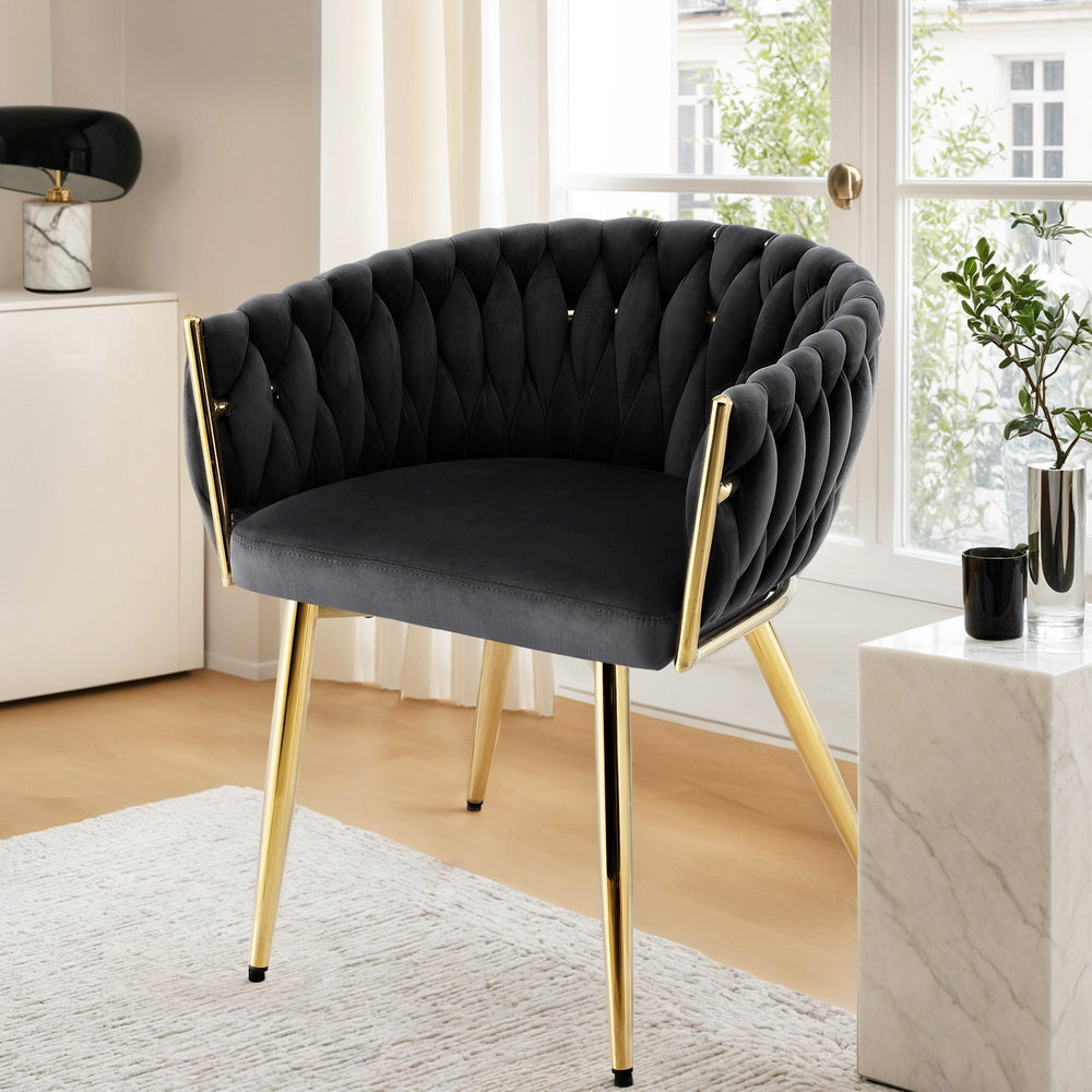 Artiss Set of 1 Dining Chair Armchair Cafe Kitchen Lounge Chairs Velvet Weaving Black