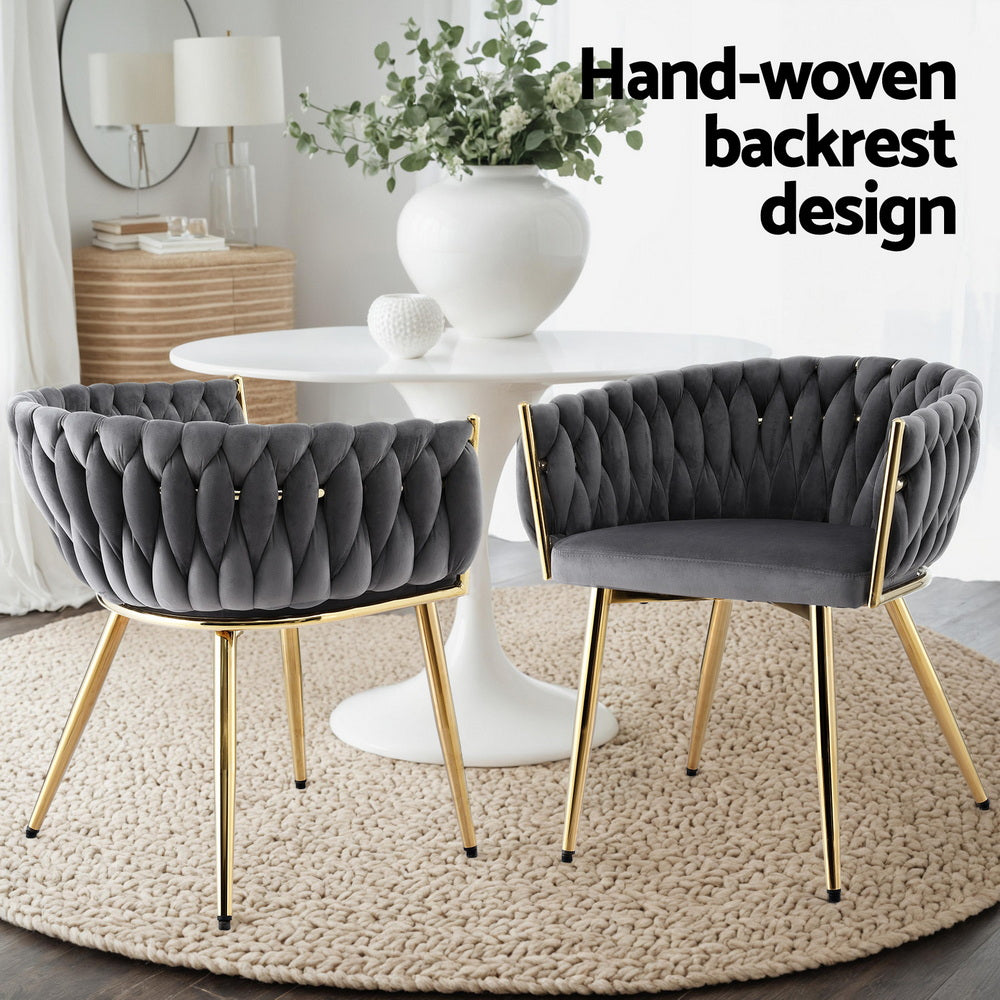 Artiss Set of 1 Dining Chair Armchair Cafe Kitchen Lounge Chairs Velvet Weaving Grey