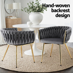 Artiss Set of 1 Dining Chair Armchair Cafe Kitchen Lounge Chairs Velvet Weaving Grey
