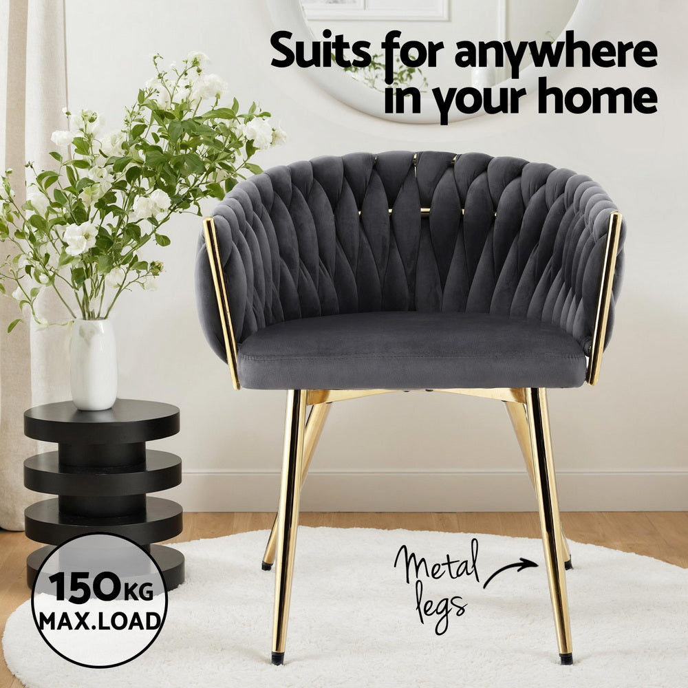 Artiss Set of 1 Dining Chair Armchair Cafe Kitchen Lounge Chairs Velvet Weaving Grey