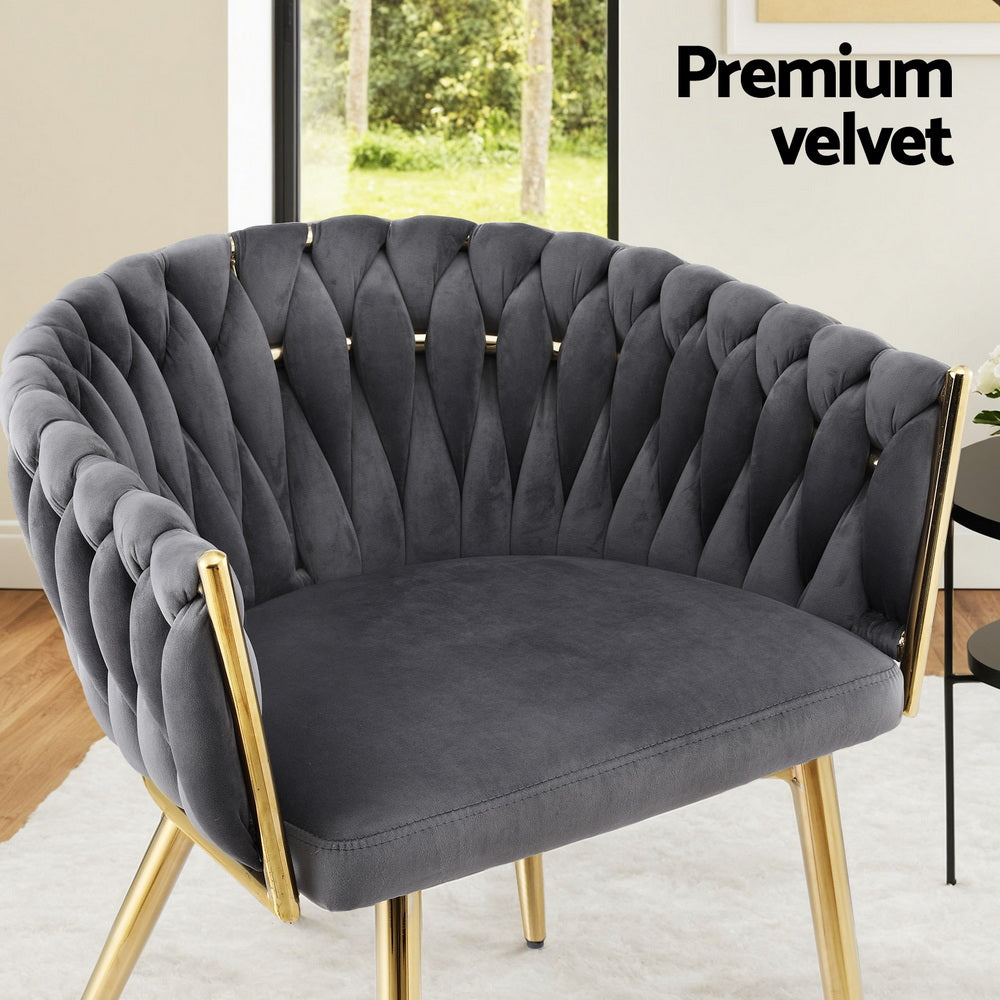 Artiss Set of 1 Dining Chair Armchair Cafe Kitchen Lounge Chairs Velvet Weaving Grey