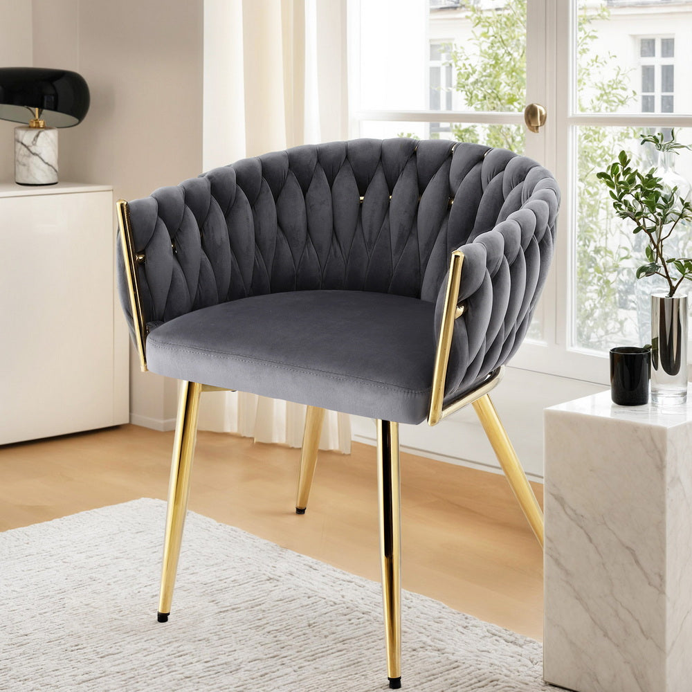 Artiss Set of 1 Dining Chair Armchair Cafe Kitchen Lounge Chairs Velvet Weaving Grey