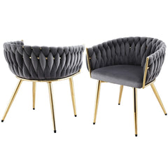 1 Set of 2 Artiss Dining Chairs Velvet Armchair Grey
