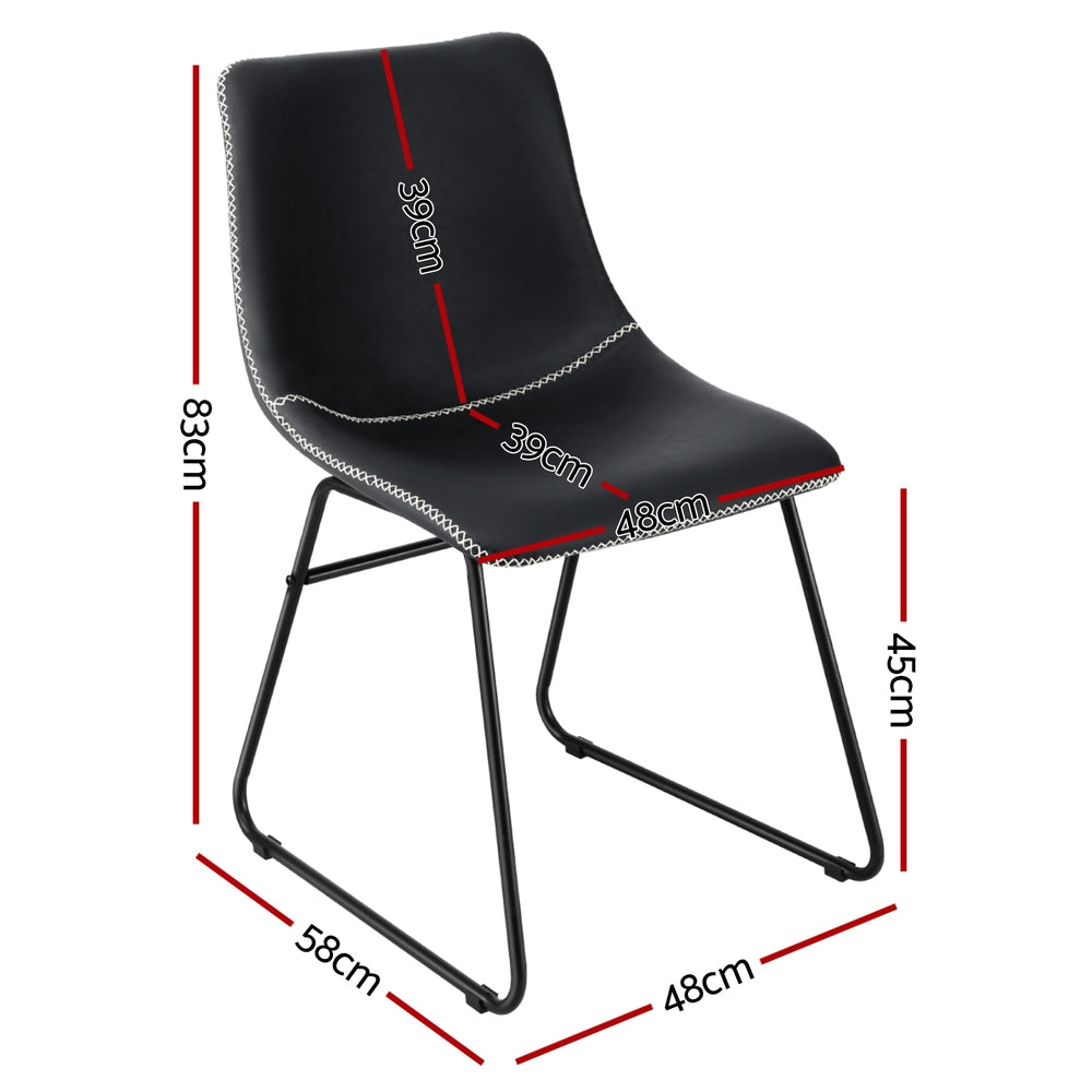 Artiss Set of 2 Dining Chairs Retro PU Leather Kitchen Lounge Cafe Accent Chair Black