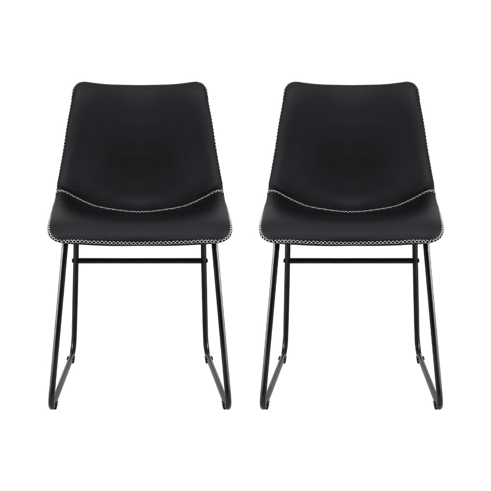 Artiss Set of 2 Dining Chairs Retro PU Leather Kitchen Lounge Cafe Accent Chair Black