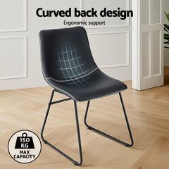 Artiss Set of 2 Dining Chairs Retro PU Leather Kitchen Lounge Cafe Accent Chair Black