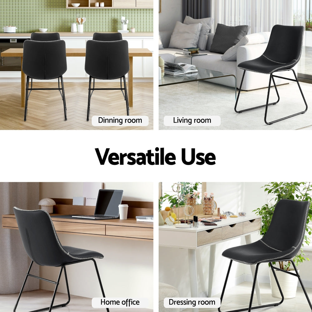 Artiss Set of 2 Dining Chairs Retro PU Leather Kitchen Lounge Cafe Accent Chair Black