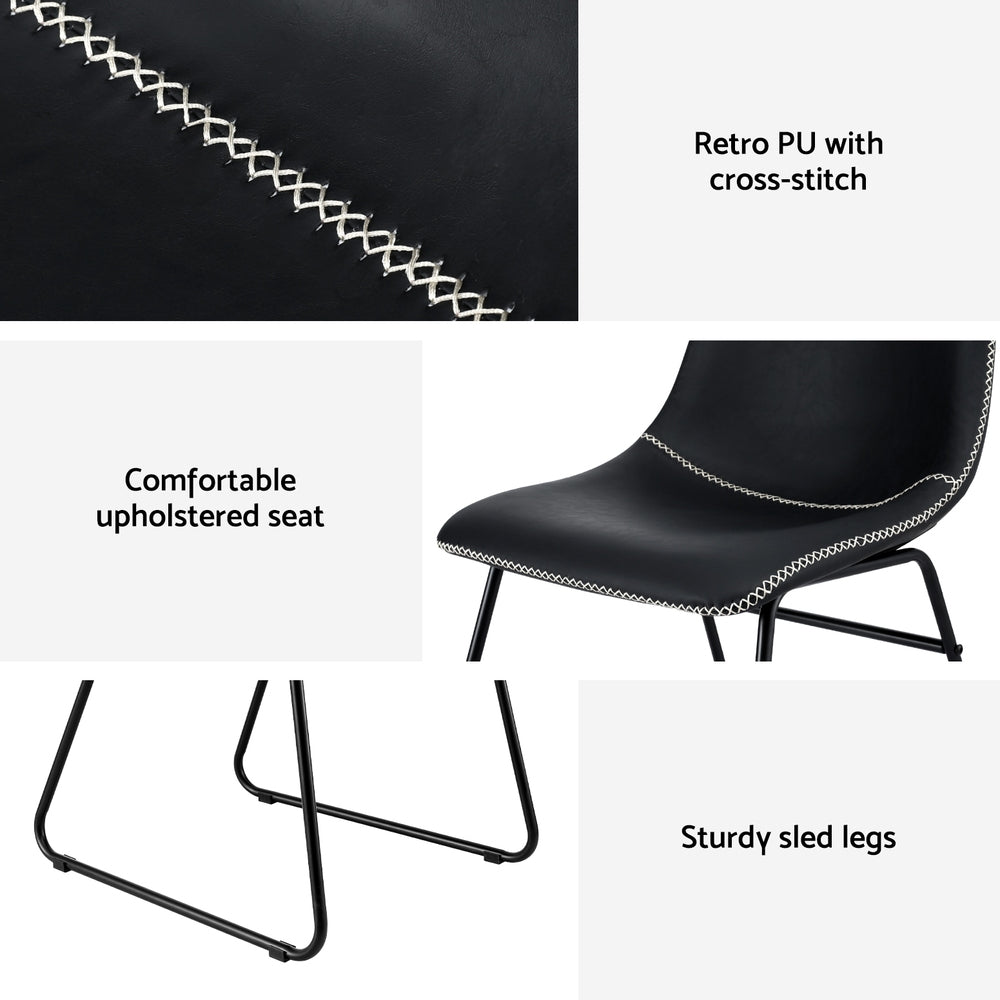 Artiss Set of 2 Dining Chairs Retro PU Leather Kitchen Lounge Cafe Accent Chair Black