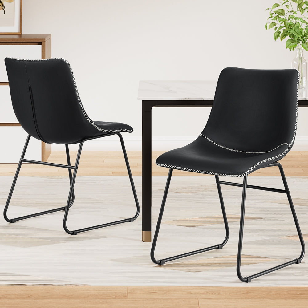 Artiss Set of 2 Dining Chairs Retro PU Leather Kitchen Lounge Cafe Accent Chair Black