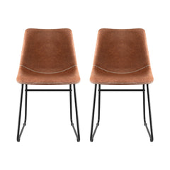Artiss 2x Dining Chairs Retro PU Leather Kitchen Lounge Cafe Accent Chair Brown