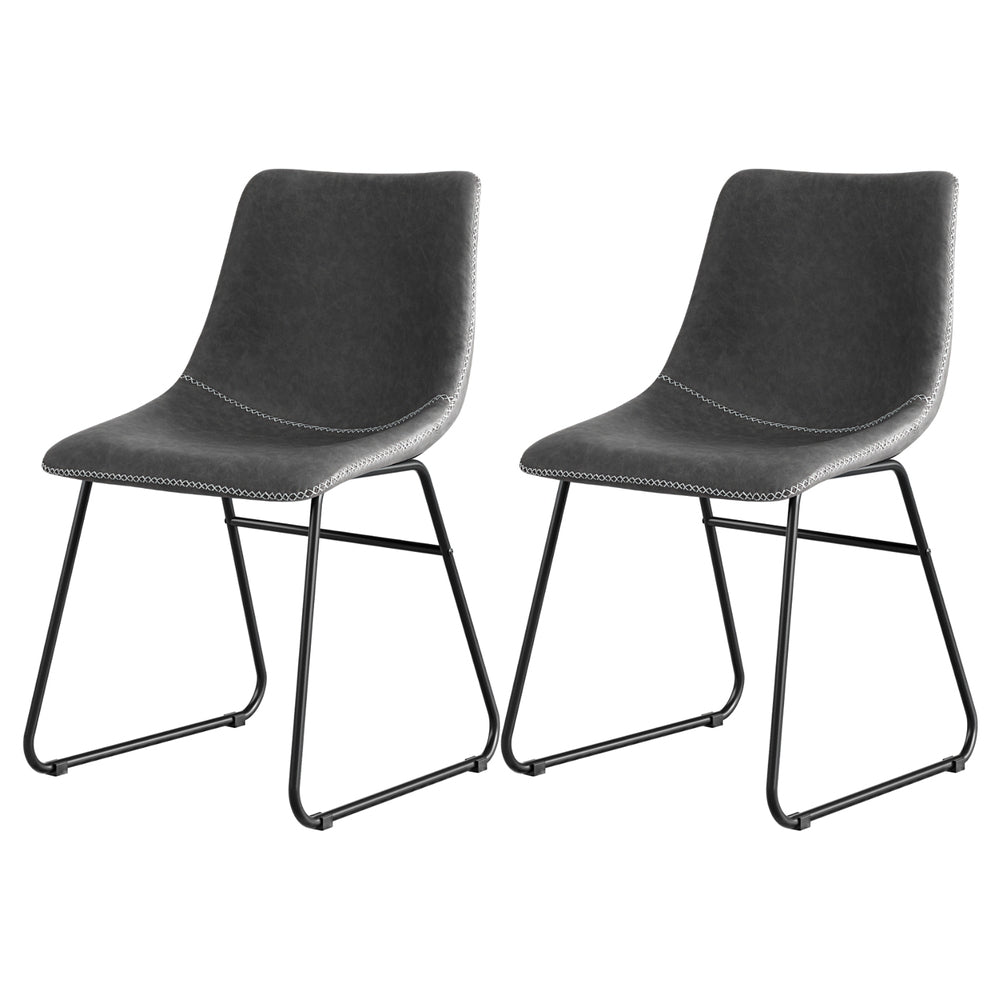 Artiss Set of 2 Dining Chairs Retro PU Leather Kitchen Lounge Cafe Accent Chair Grey