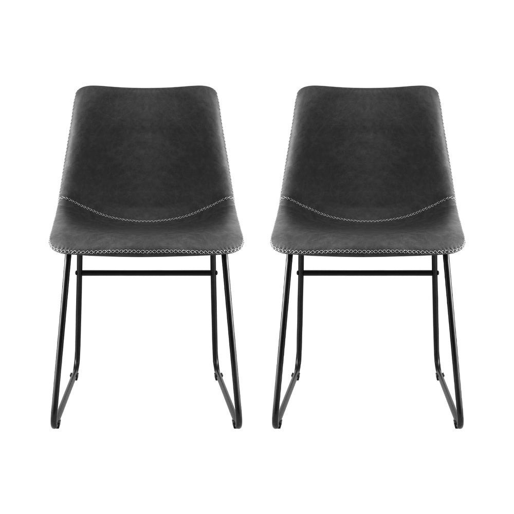 Artiss Set of 2 Dining Chairs Retro PU Leather Kitchen Lounge Cafe Accent Chair Grey