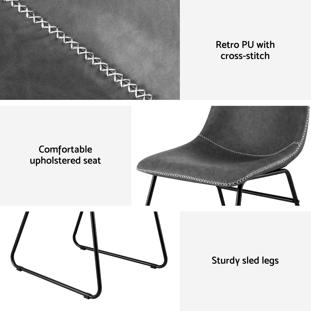 Artiss Set of 2 Dining Chairs Retro PU Leather Kitchen Lounge Cafe Accent Chair Grey
