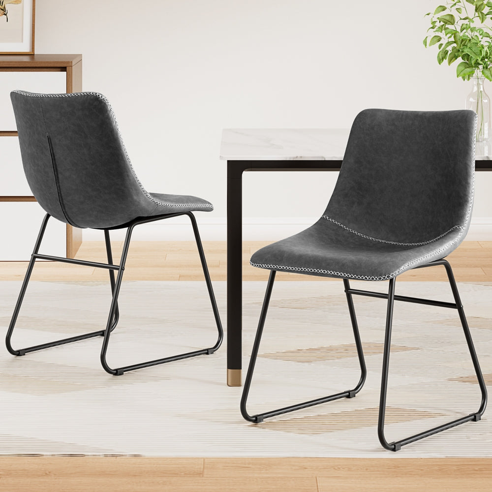 Artiss Set of 2 Dining Chairs Retro PU Leather Kitchen Lounge Cafe Accent Chair Grey
