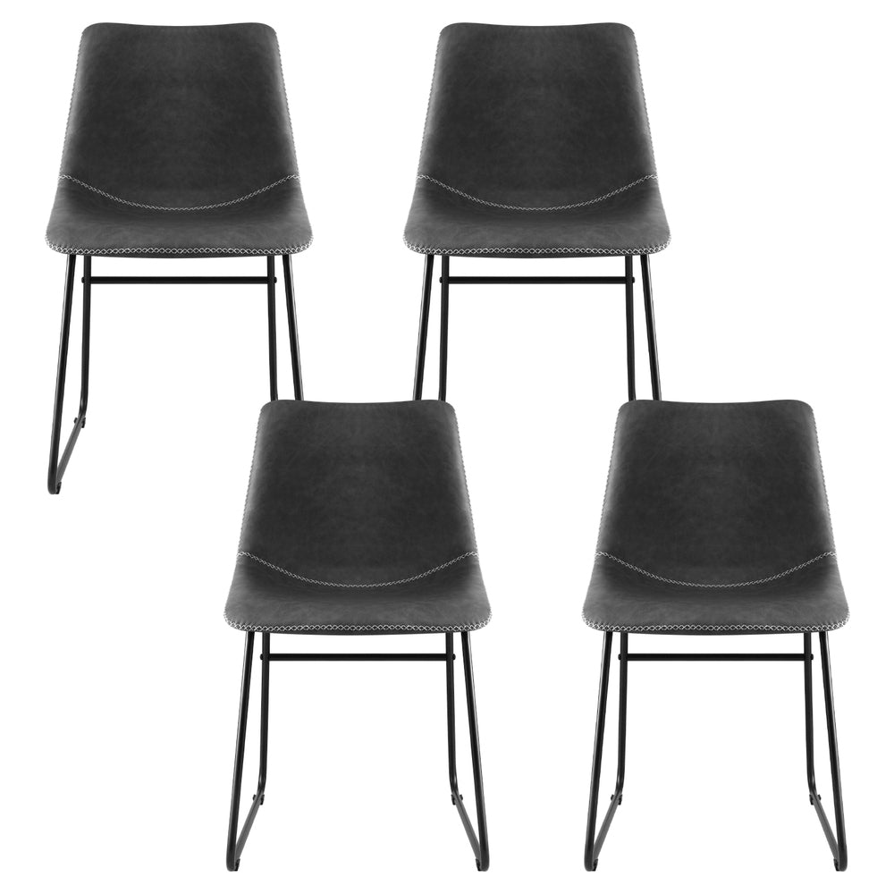 Artiss Set of 4 Dining Chairs Retro PU Leather Kitchen Lounge Cafe Accent Chair Grey