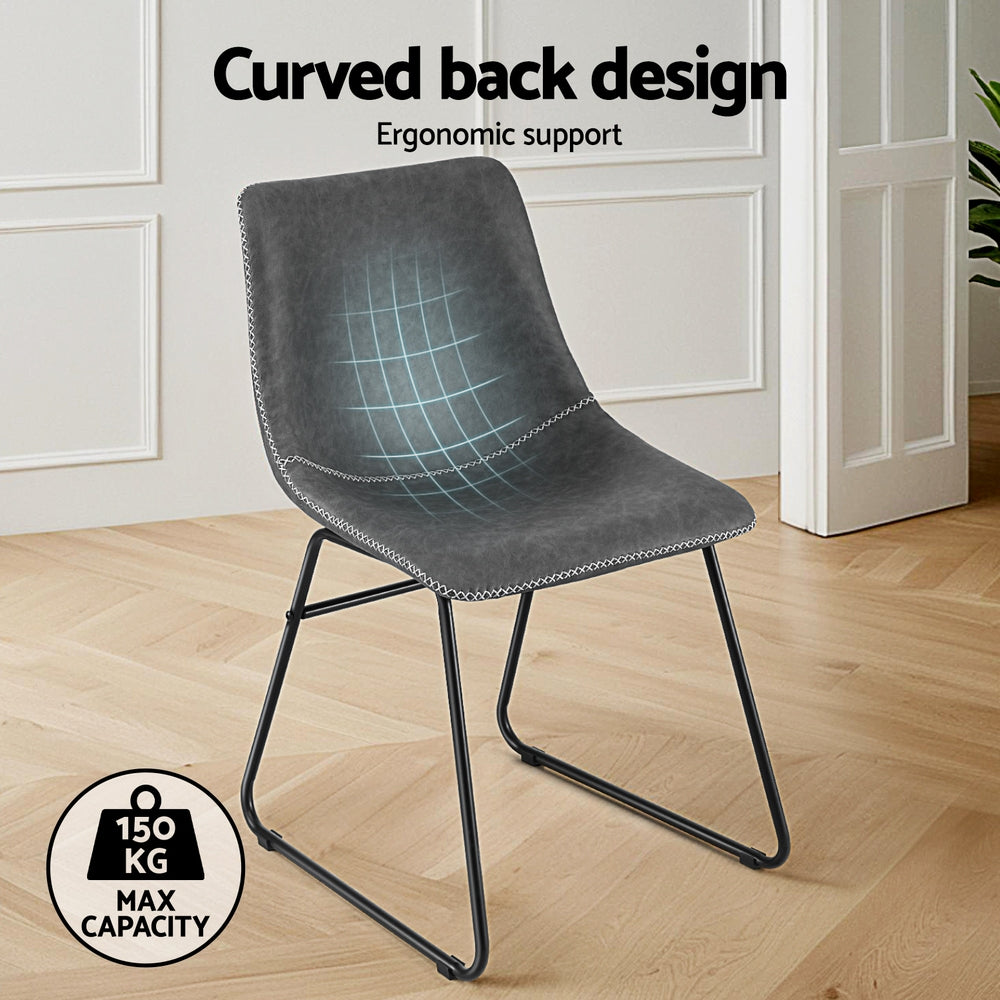 Artiss Set of 4 Dining Chairs Retro PU Leather Kitchen Lounge Cafe Accent Chair Grey
