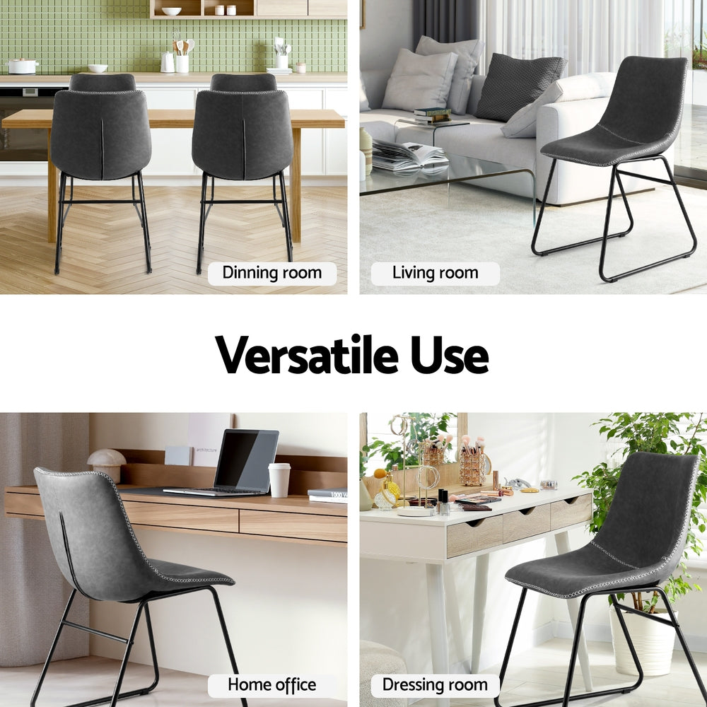 Artiss Set of 4 Dining Chairs Retro PU Leather Kitchen Lounge Cafe Accent Chair Grey