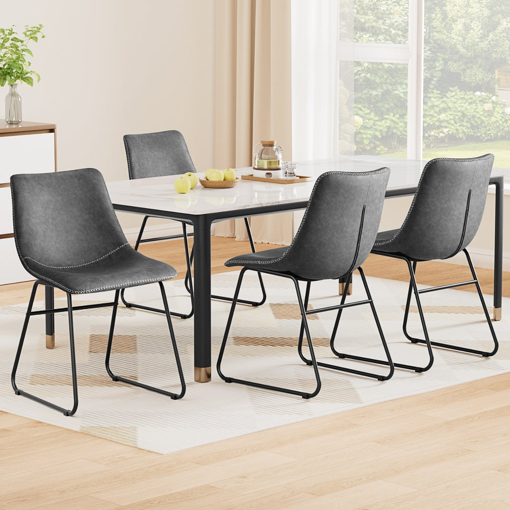 Artiss Set of 4 Dining Chairs Retro PU Leather Kitchen Lounge Cafe Accent Chair Grey