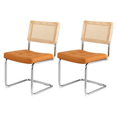 Artiss Dining Chairs Set of 2 PU Leather Rattan Cantilever Brown