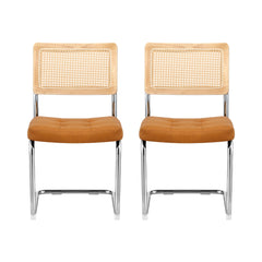 Artiss Dining Chairs Set of 2 PU Leather Rattan Cantilever Brown