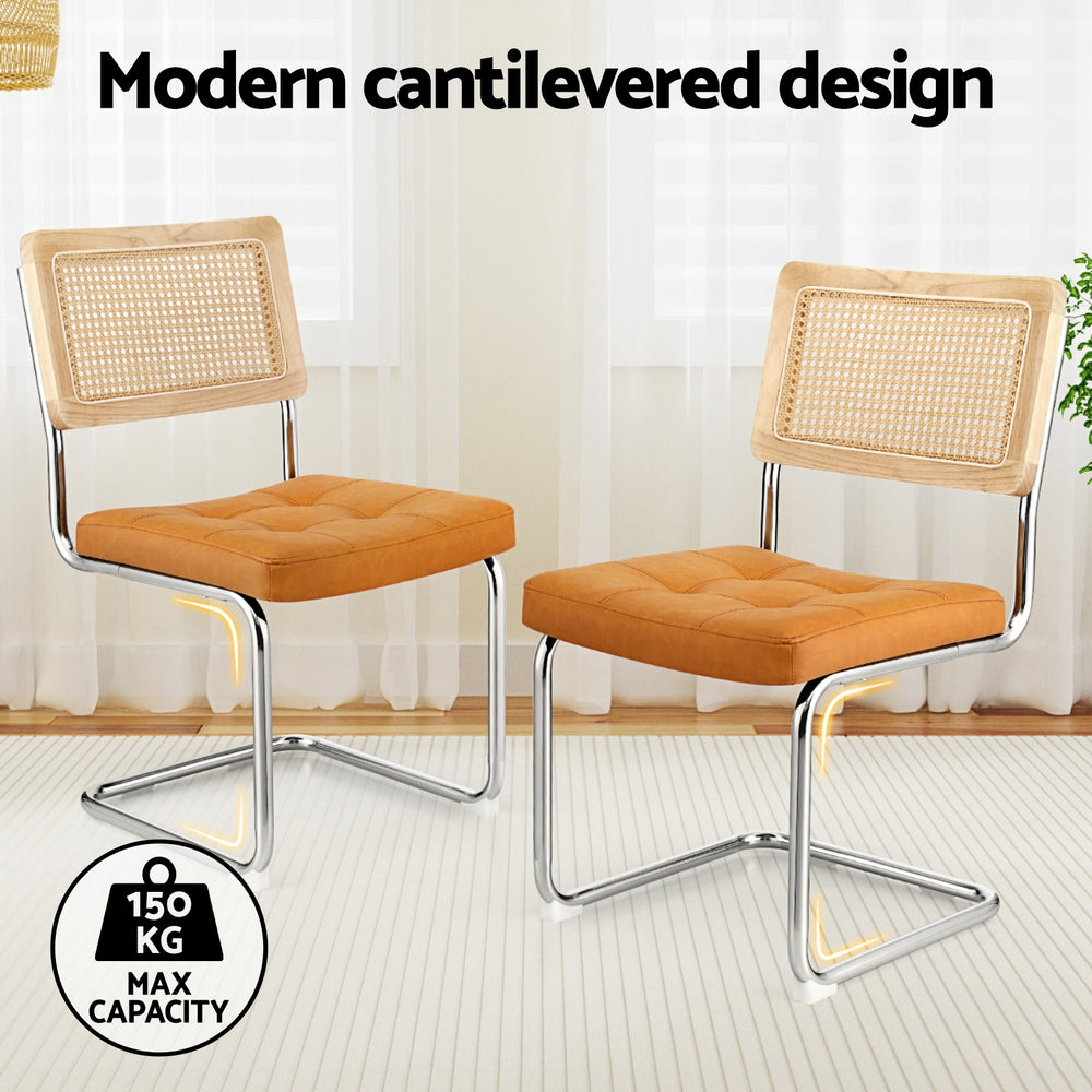 Artiss Dining Chairs Set of 4 PU Leather Rattan Cantilever Brown