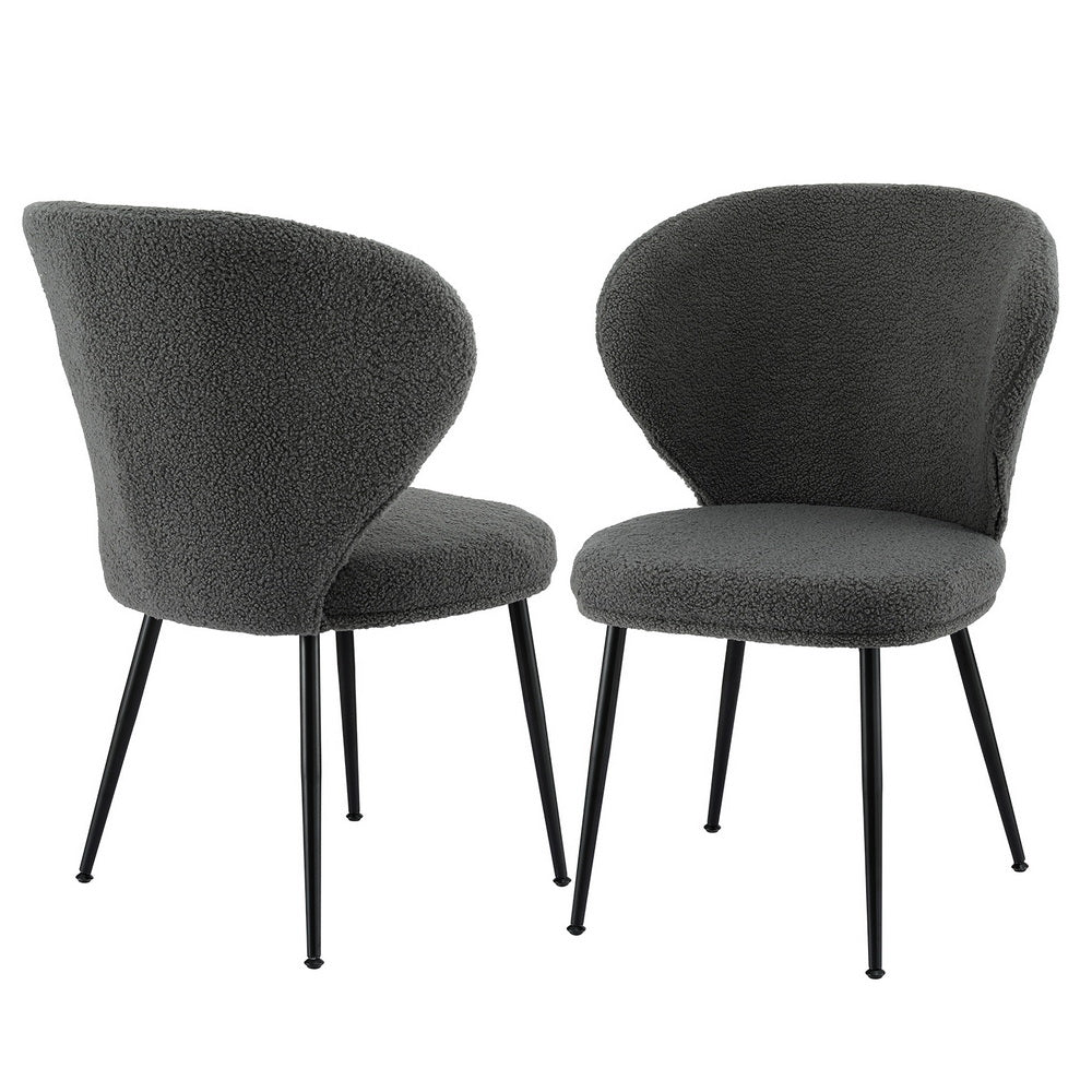 Artiss Set of 2 Dining Chairs Sherpa Boucle Wing Back Grey
