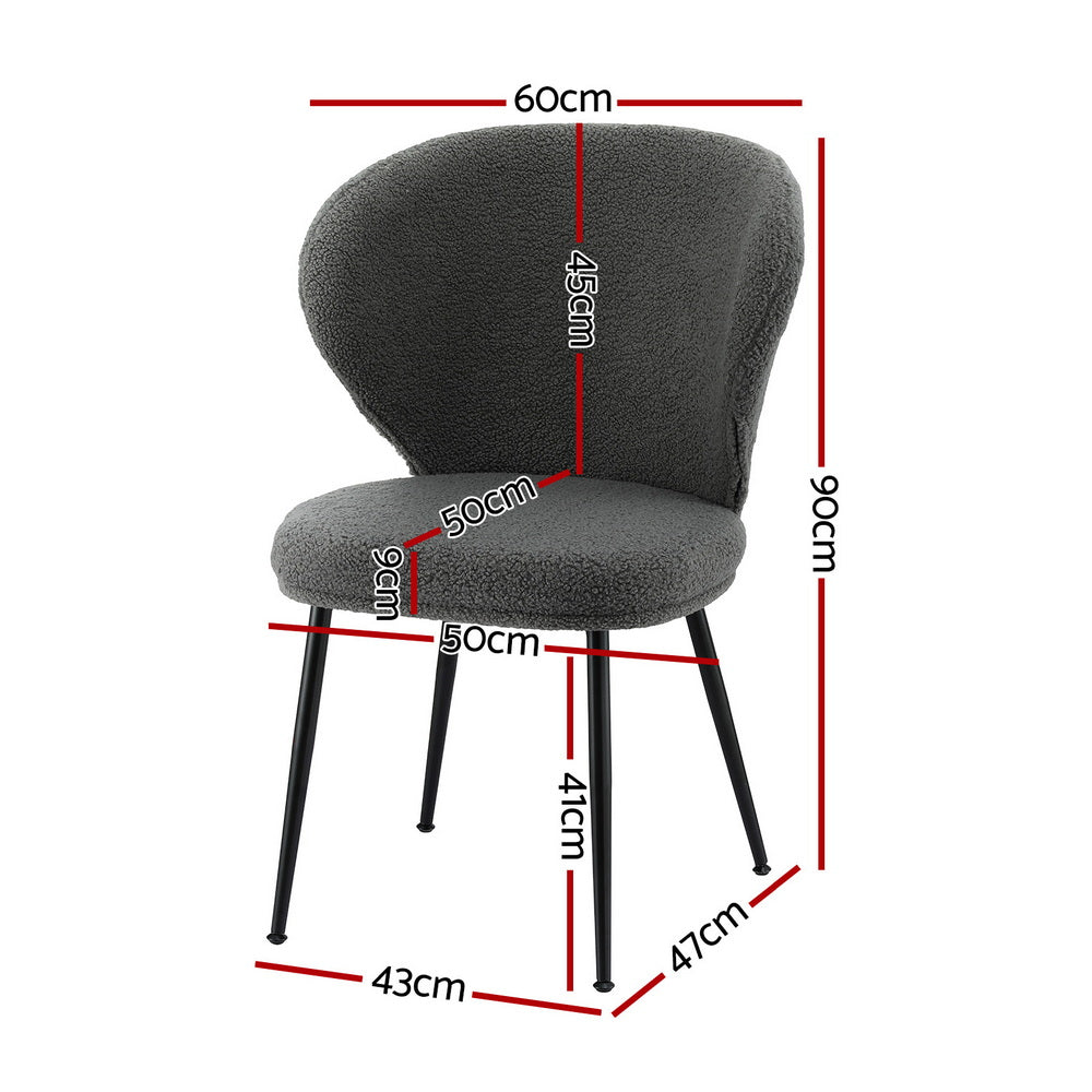 Artiss Set of 2 Dining Chairs Sherpa Boucle Wing Back Grey